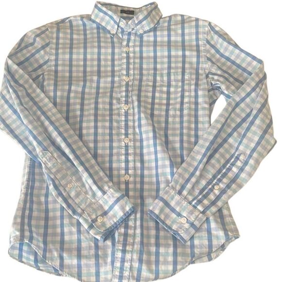 J Crew Blue and White Checked Long Sleeves Button Down Slim Shirt Size Small - Picture 2 of 7